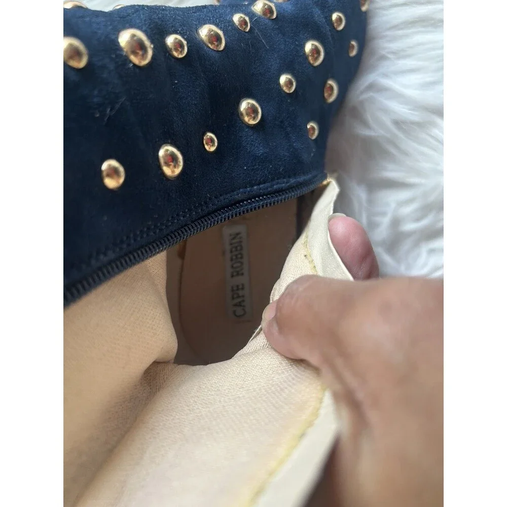 Cape Robbin Women's Size 8.5 Navy Blue Gold Studded Heel Boots Booties